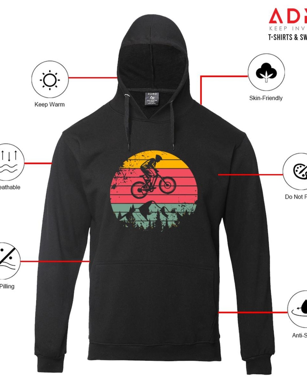 Buy Men's Black Cycling Graphic Printed Hoodie for Men Black Online at