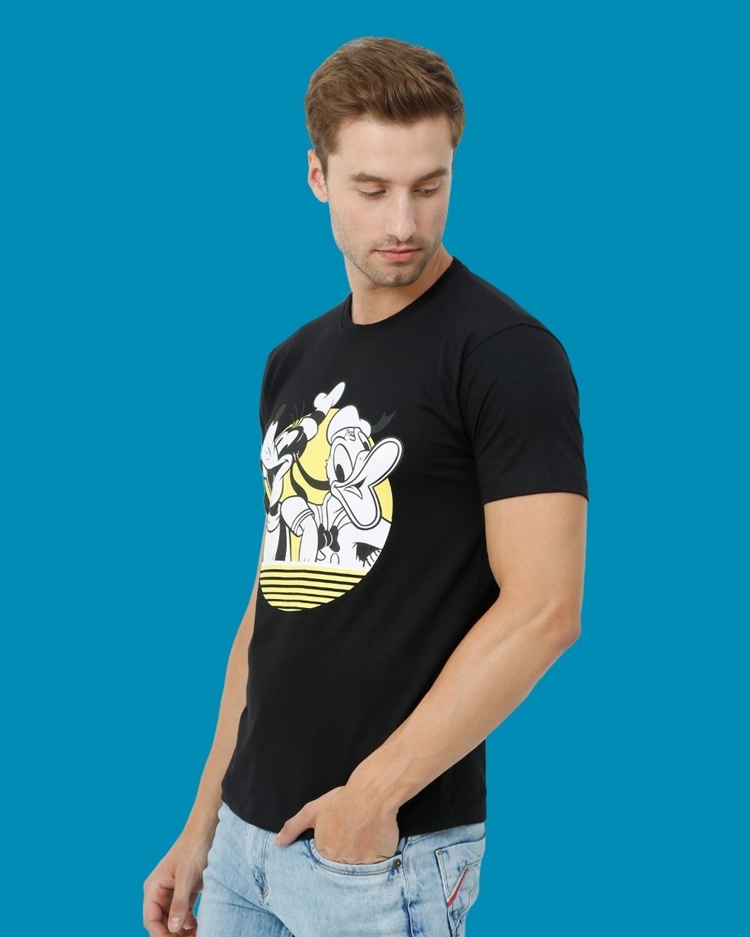 Shop Men's Black Donald and Goofy Graphic Printed T-shirt-Full