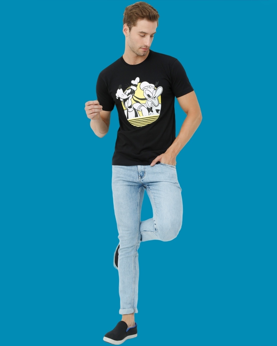 Shop Men's Black Donald and Goofy Graphic Printed T-shirt