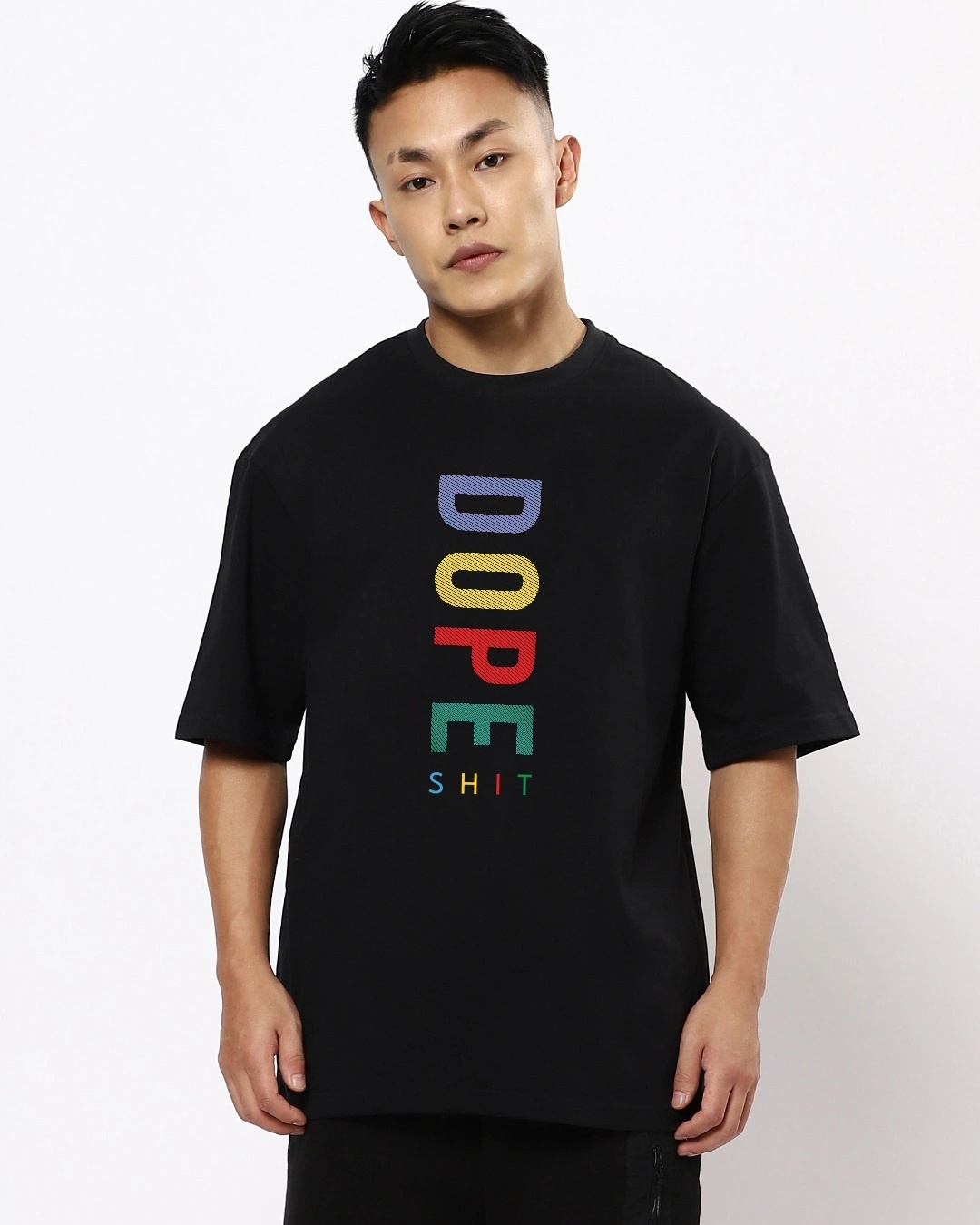Shop Men's Black Dope Shit Typography Oversized T-shirt-Front