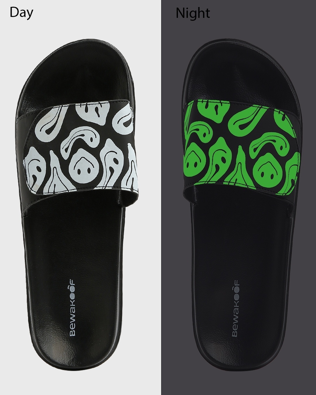 Buy Men s Black Drippin Smile Printed Velcro Sliders Online in