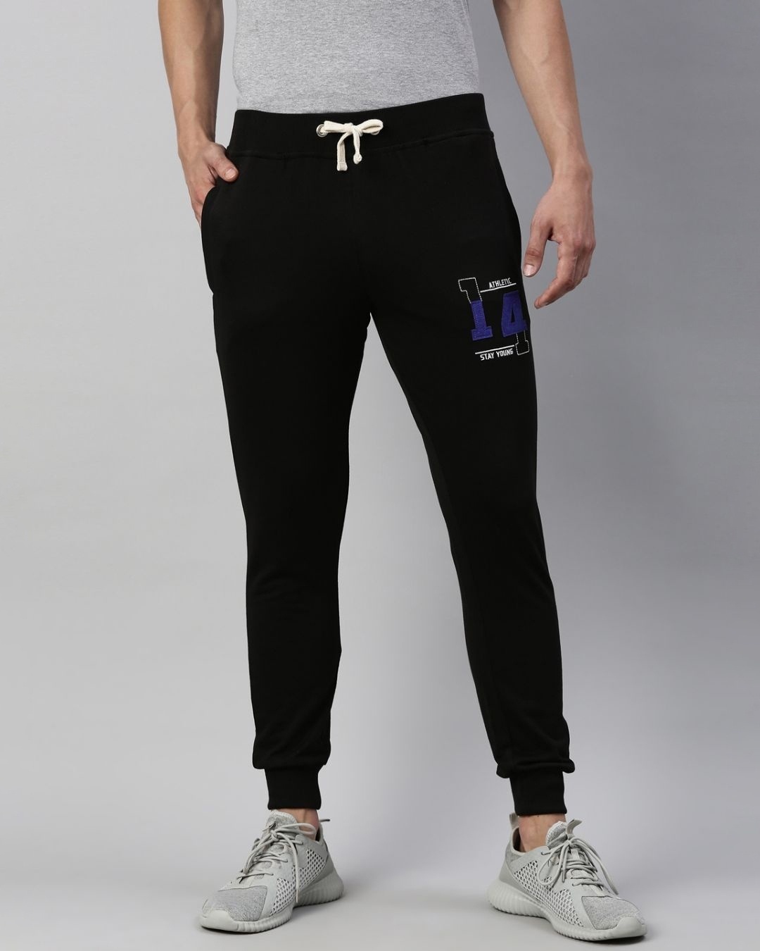 Buy Men's Black Embroidered Slim Fit Joggers for Men Black Online at ...