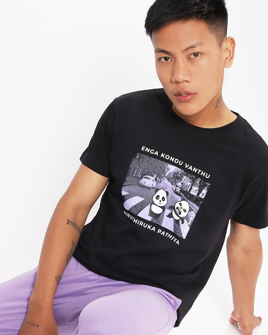 Shop Men's Black Enga Road Graphic Printed T-shirt-Front