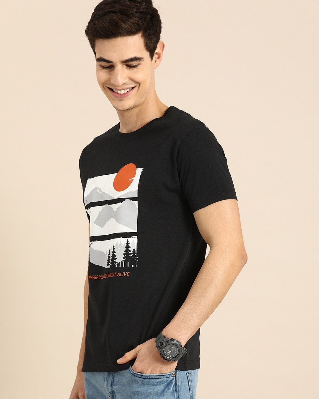 Shop Men's Black Feel Most Alive T-shirt-Back