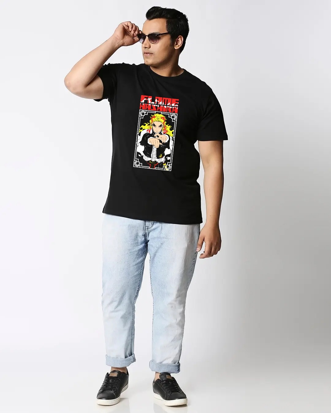 Shop Men's Black Flame Anime Printed Plus Size T-shirt-Design