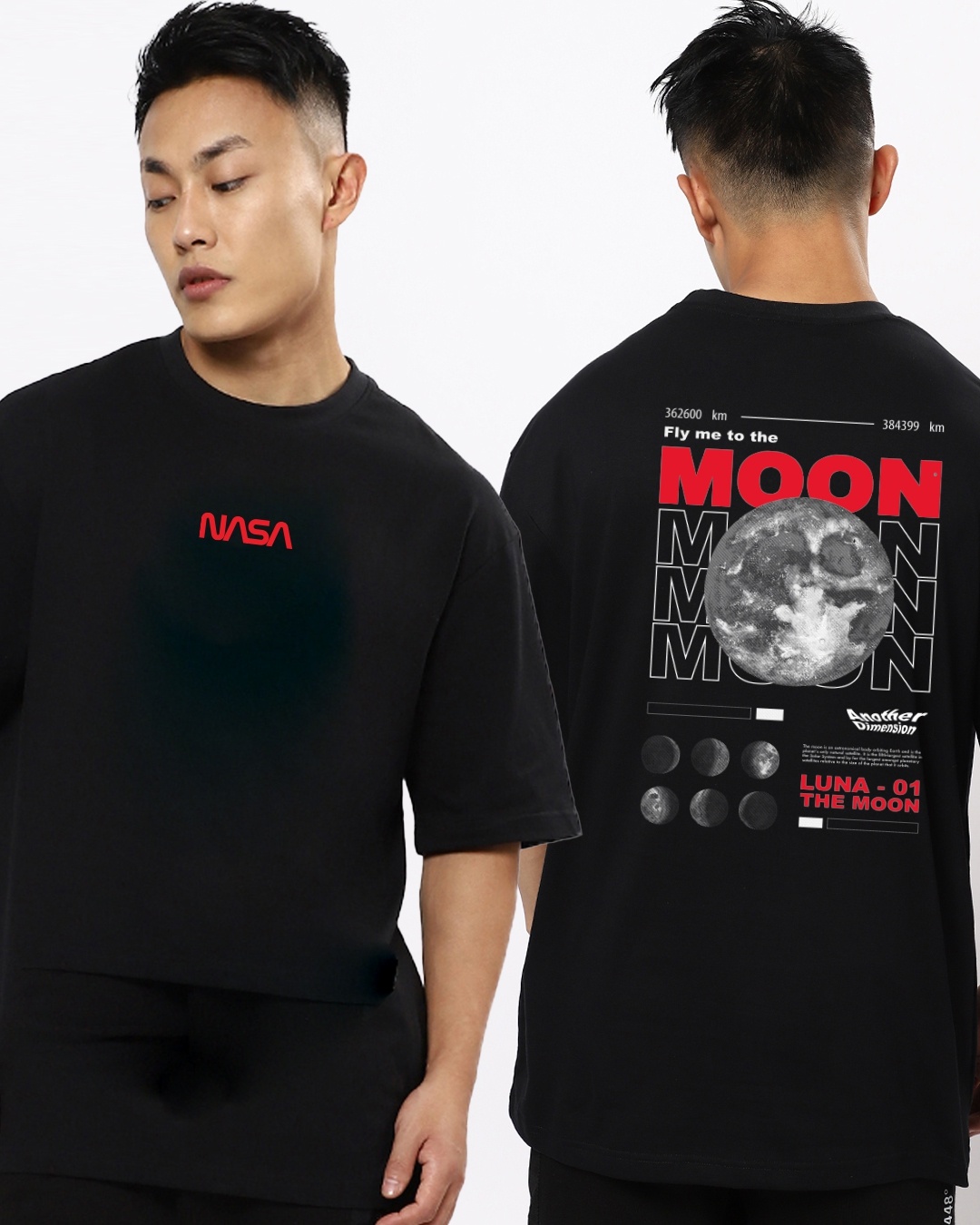 Buy Men's Black Fly Me To The Moon Graphic Printed Oversized T ...