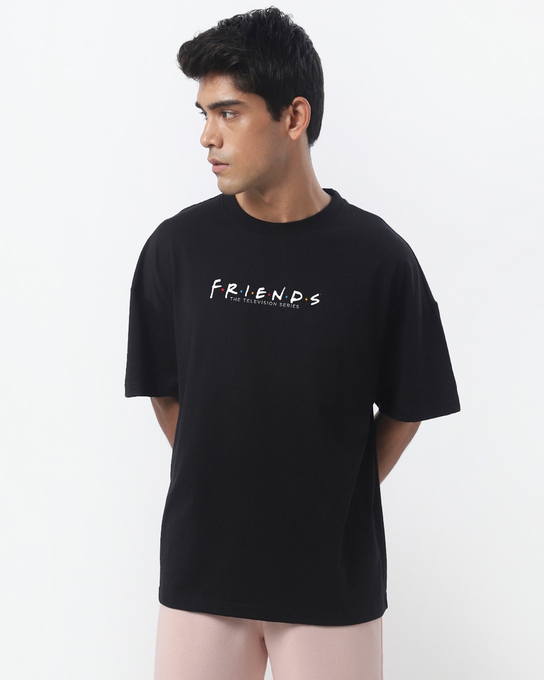 Shop Men's Black Friends Reunion Typography Oversized T-shirt-Back
