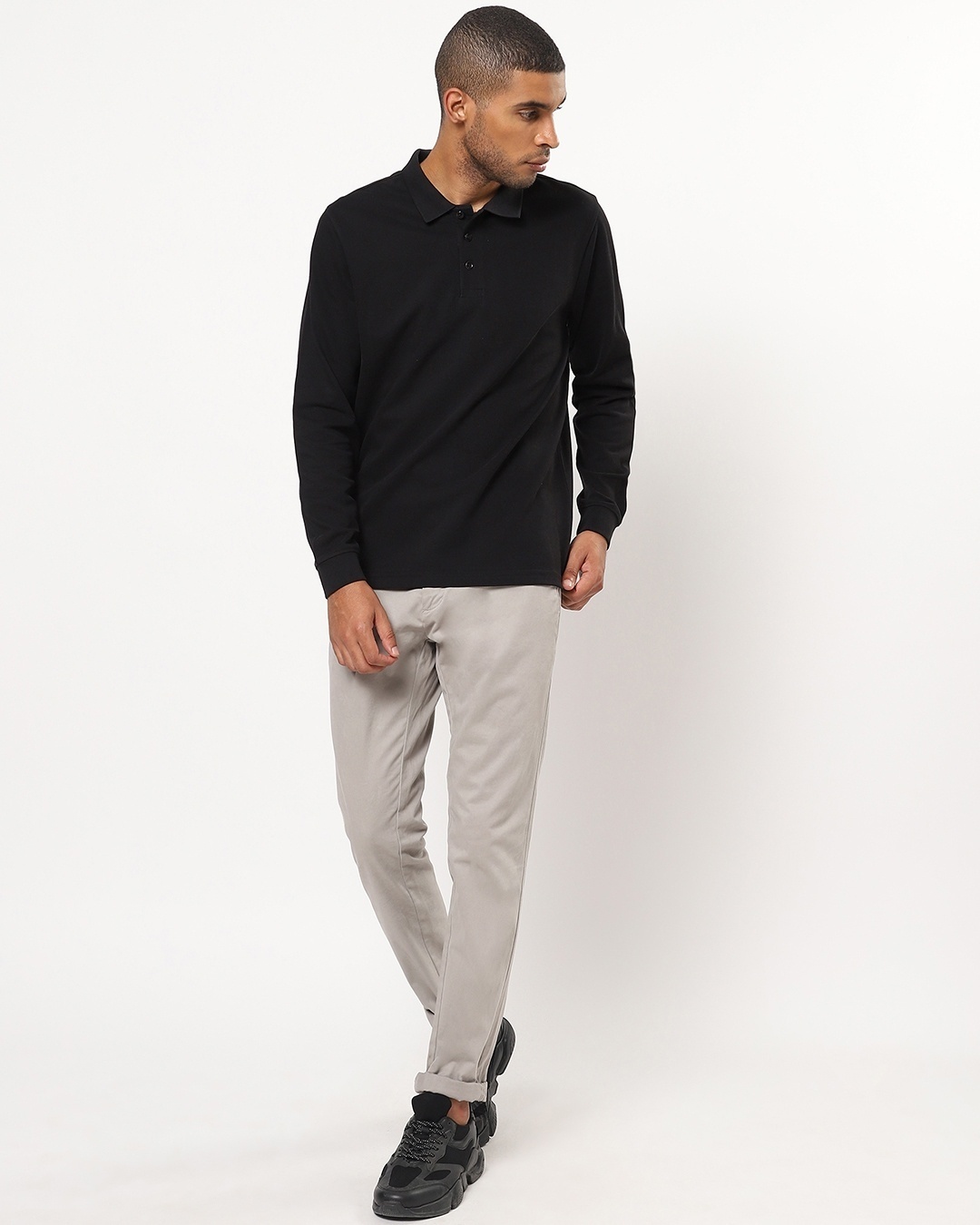 Shop Men's Black Full Sleeve Polo T-shirt-Full