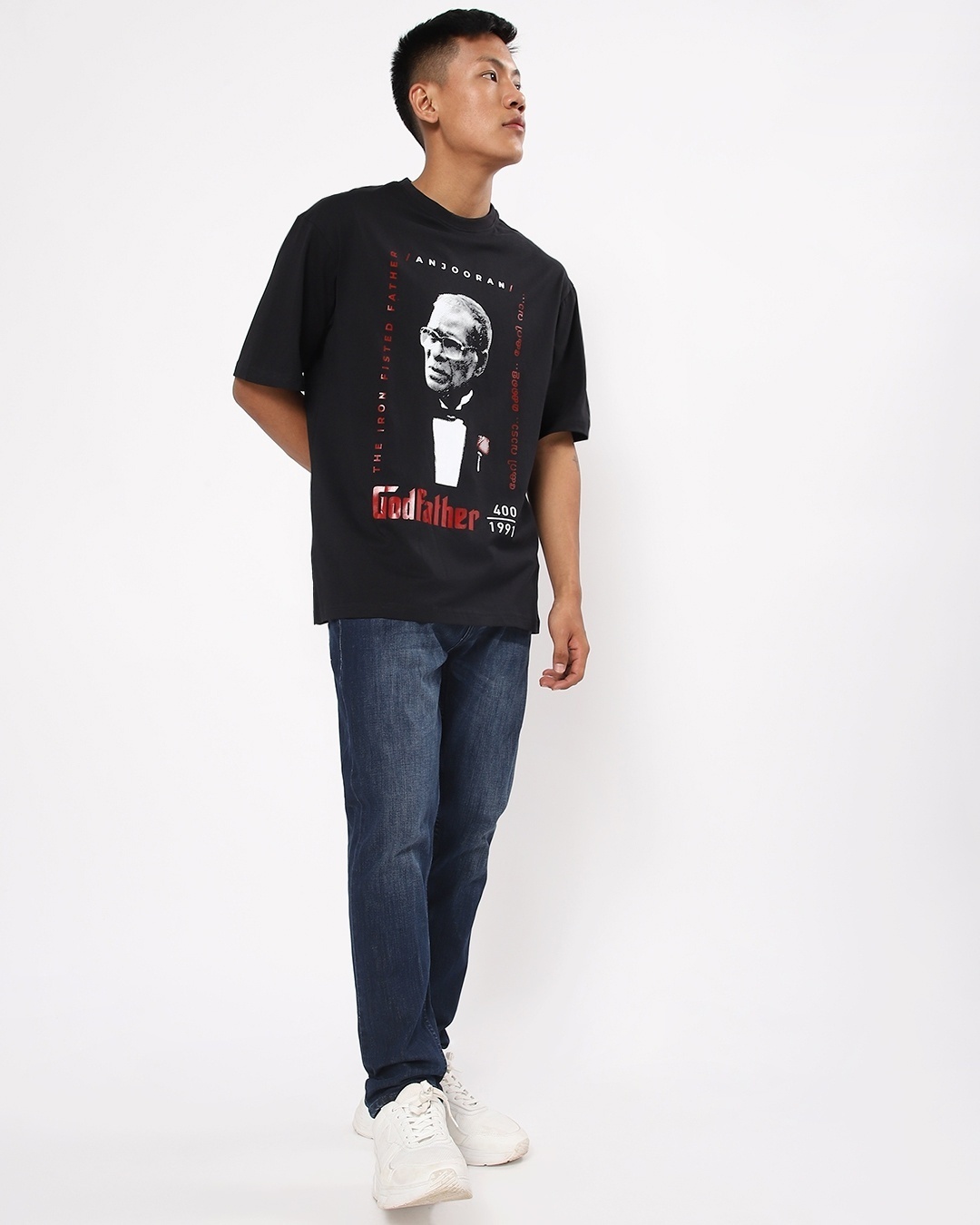 Shop Men's Black Godfather Graphic Printed Oversized T-shirt-Full