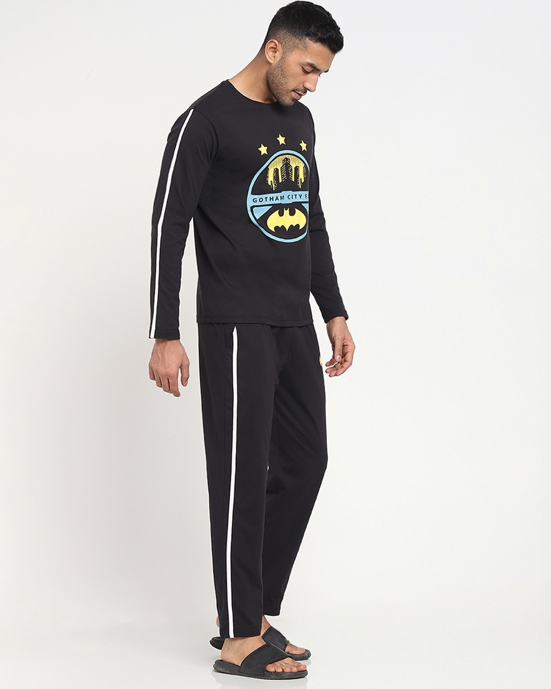 Shop Men's Black Graphic Print T-shirt & Pyjama Set-Back
