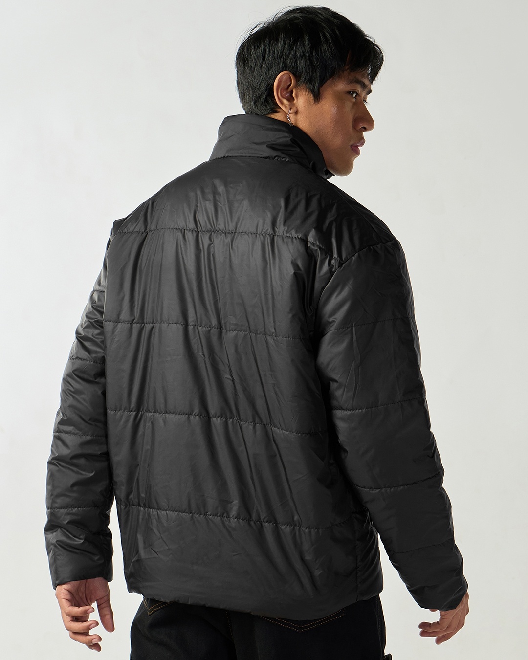 Men's Typography Black Puffer Jacket