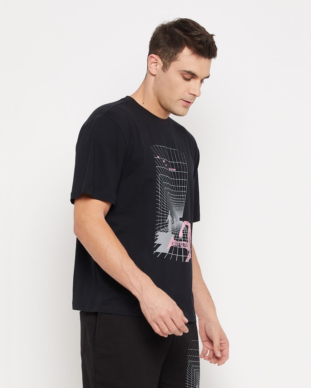 Shop Men's Black Graphic Printed Oversized T-shirt-Back