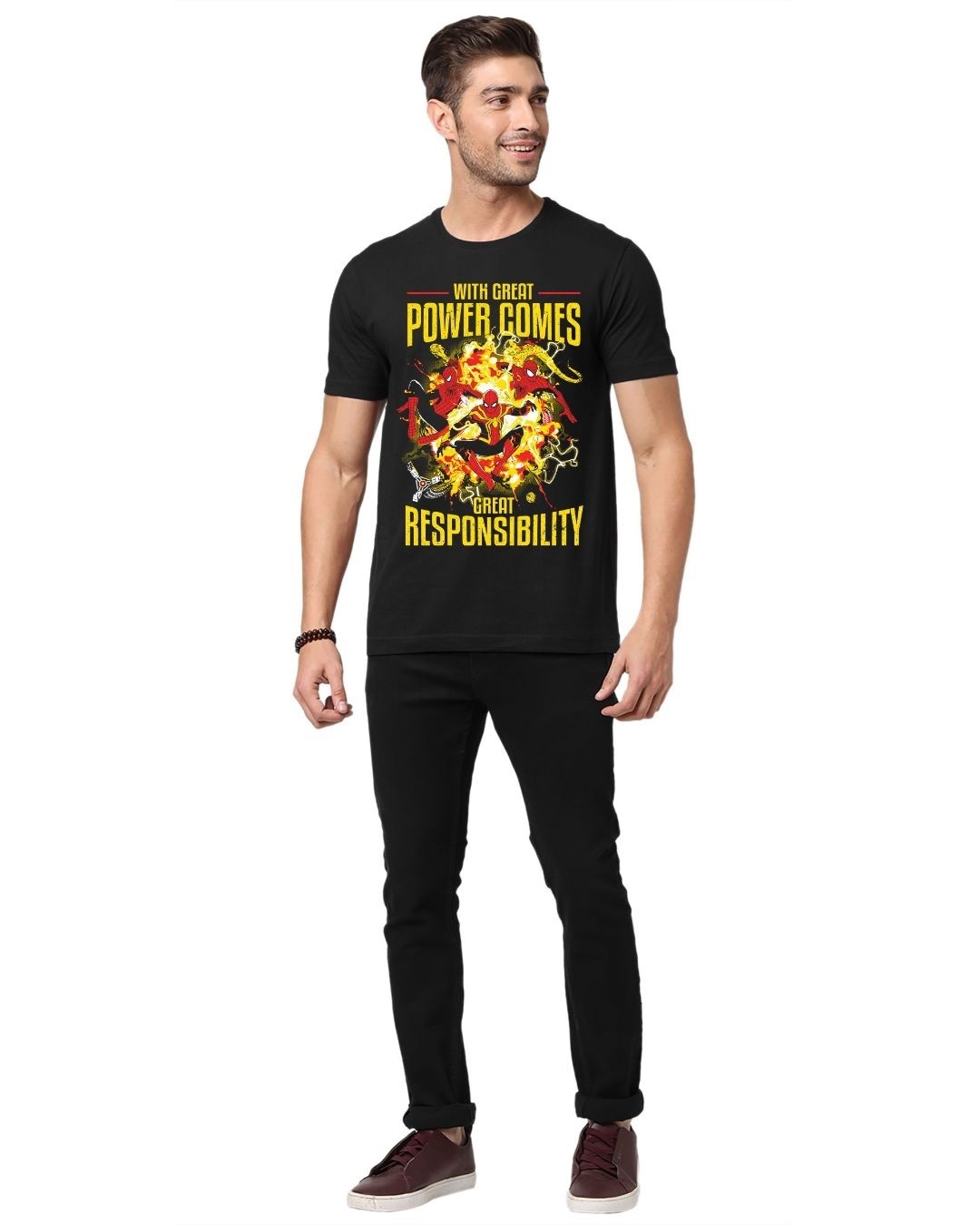 Shop Men's Black Great Power Graphic Printed T-shirt-Full