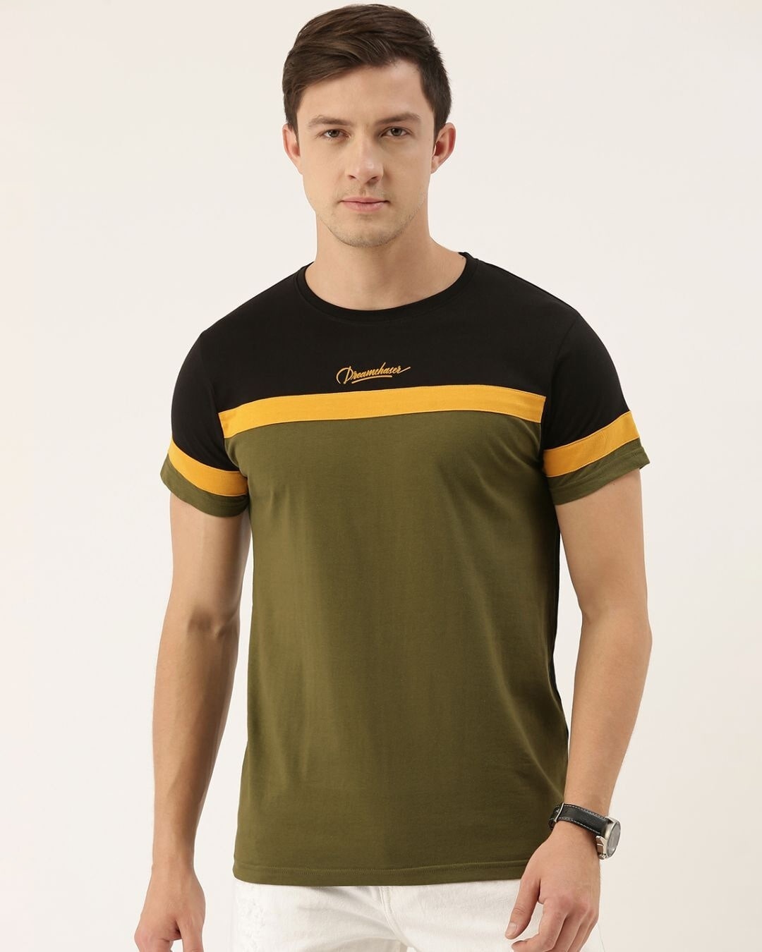 Shop Men's Black & Green Colourblocked T-shirt