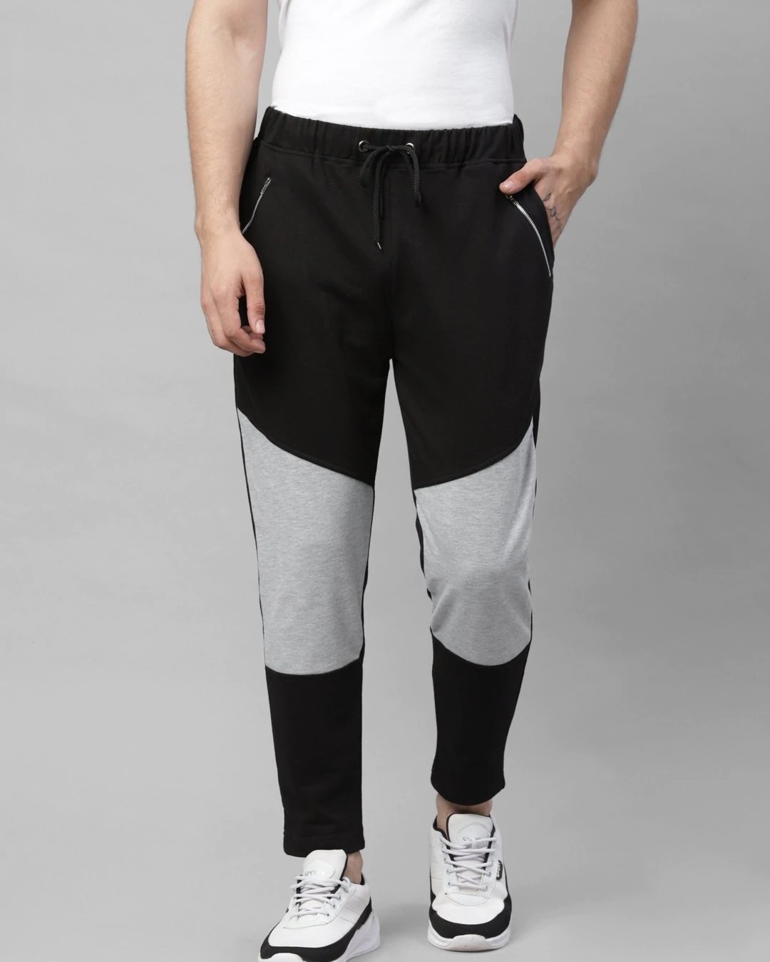 Shop Men's Black & Grey Color Block Track Pants-Front