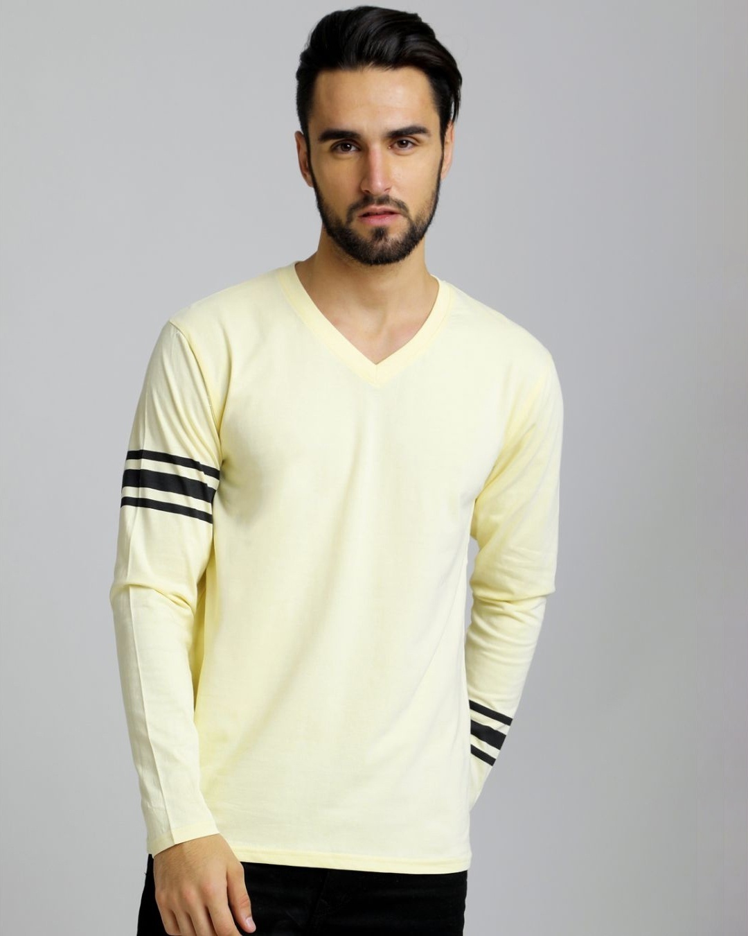 Shop Men's Black & Grey Striped T-shirt-Front