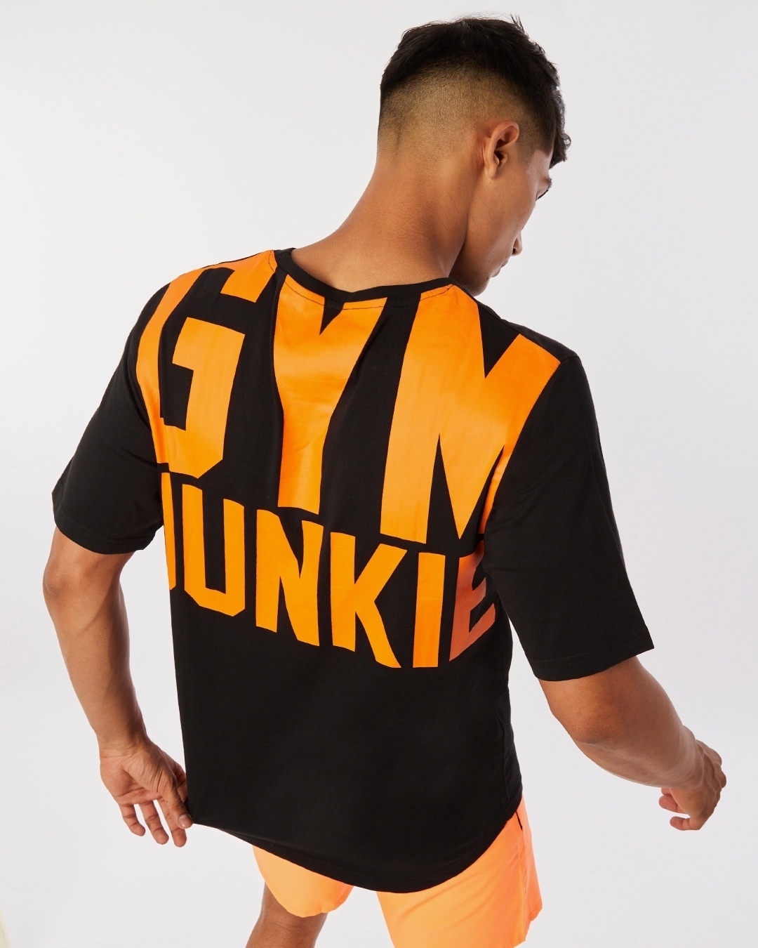 Shop Men's Black Gym Junkie Typography Oversized Fit T-shirt-Front