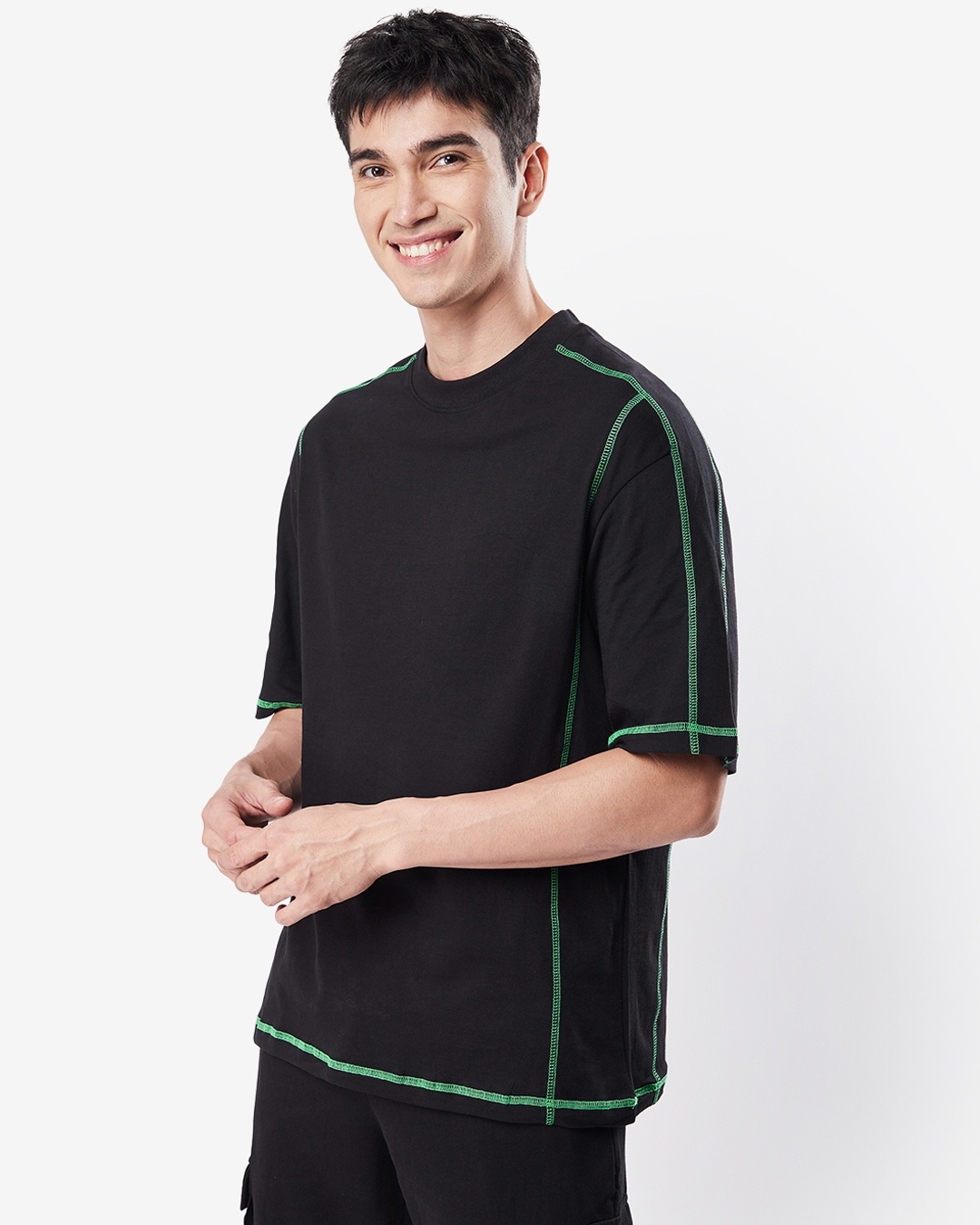 Shop Men's Black High Neck Oversized T-shirt-Back