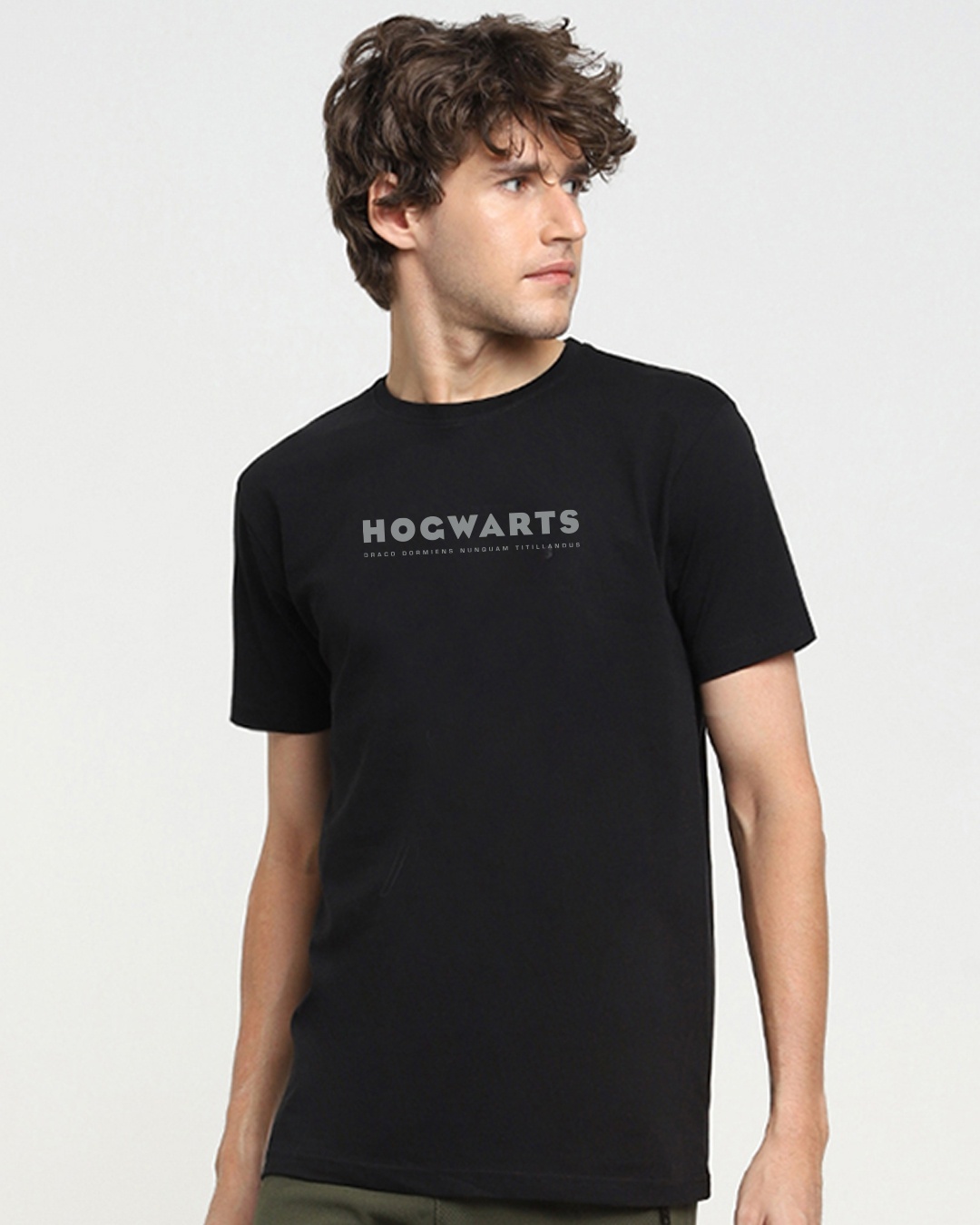 Shop Men's Black Hogwarts GSHR Typography T-shirt-Back