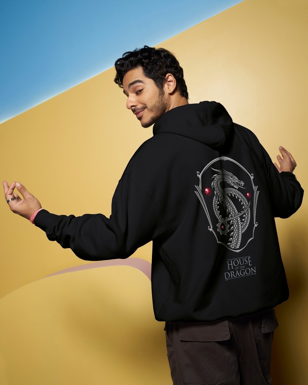 Buy Men s Black House Of Dragon Graphic Printed Oversized Hoodies