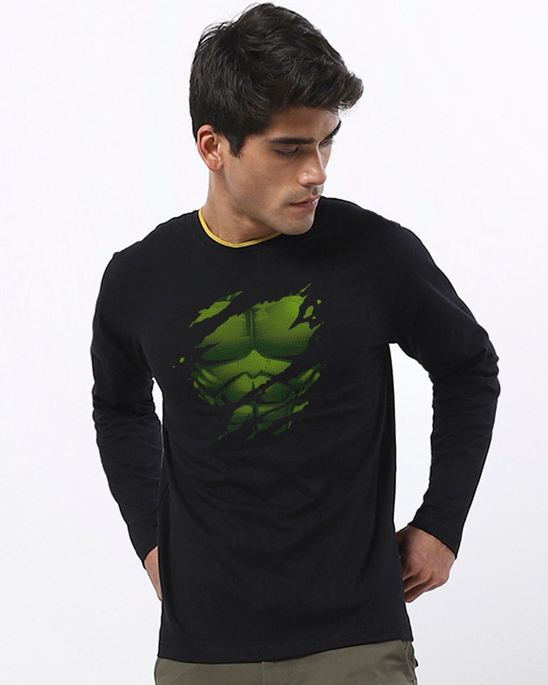 Shop Men's Black Hulk Torn Varsity T-shirt-Front