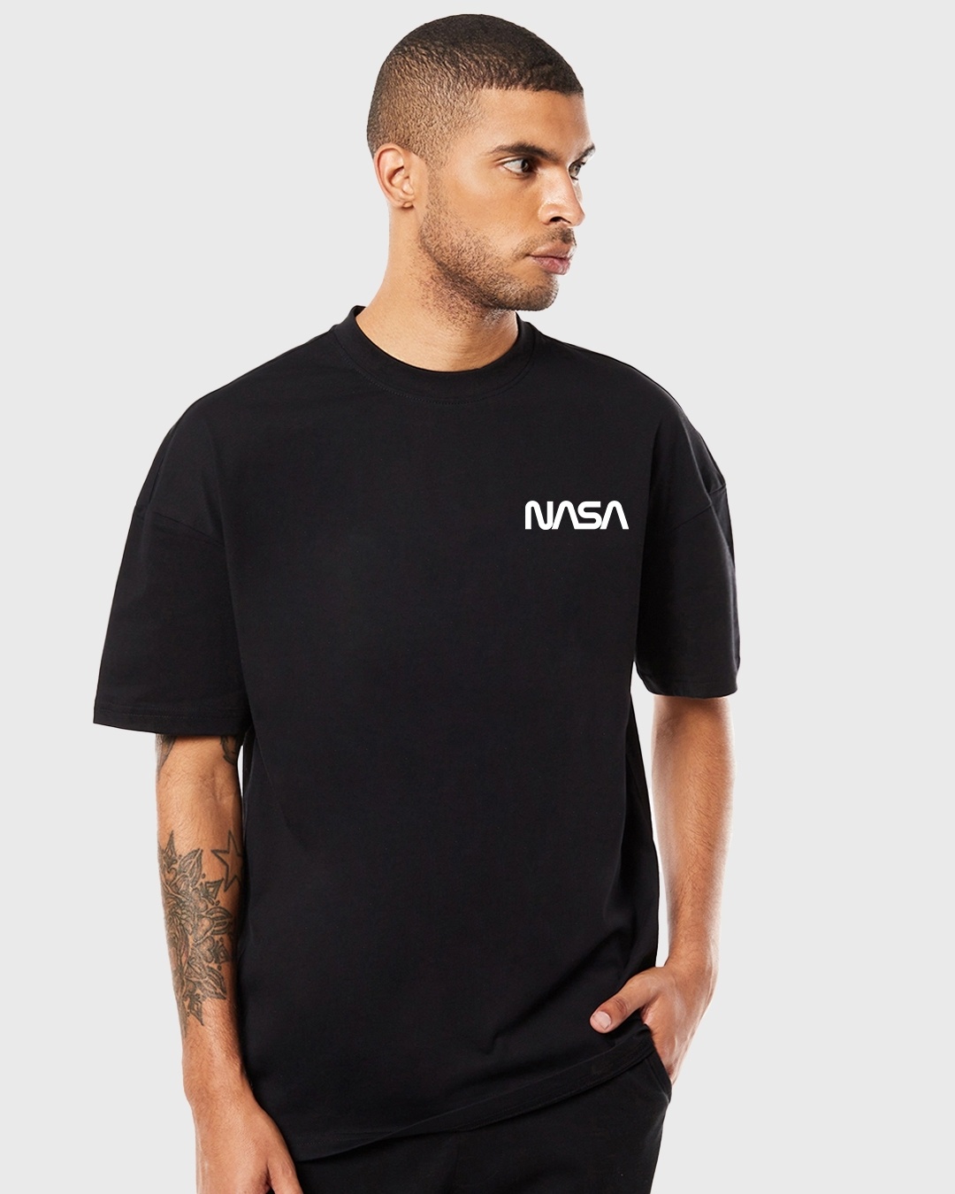 Shop Men's Black I Need More Space Graphic Printed Oversized T-shirt-Back