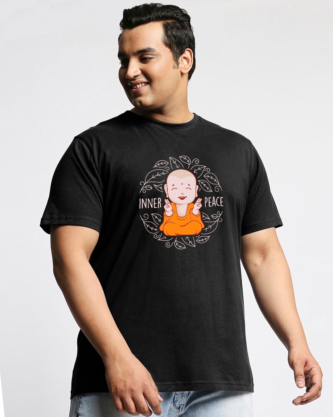 Buy Men's Black Inner Peace Graphic Printed Plus Size T-shirt Online at  Bewakoof