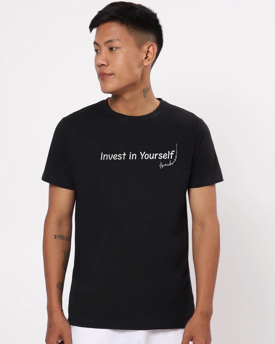 Shop Men's Black Invest In Yourself Typography T-shirt-Front