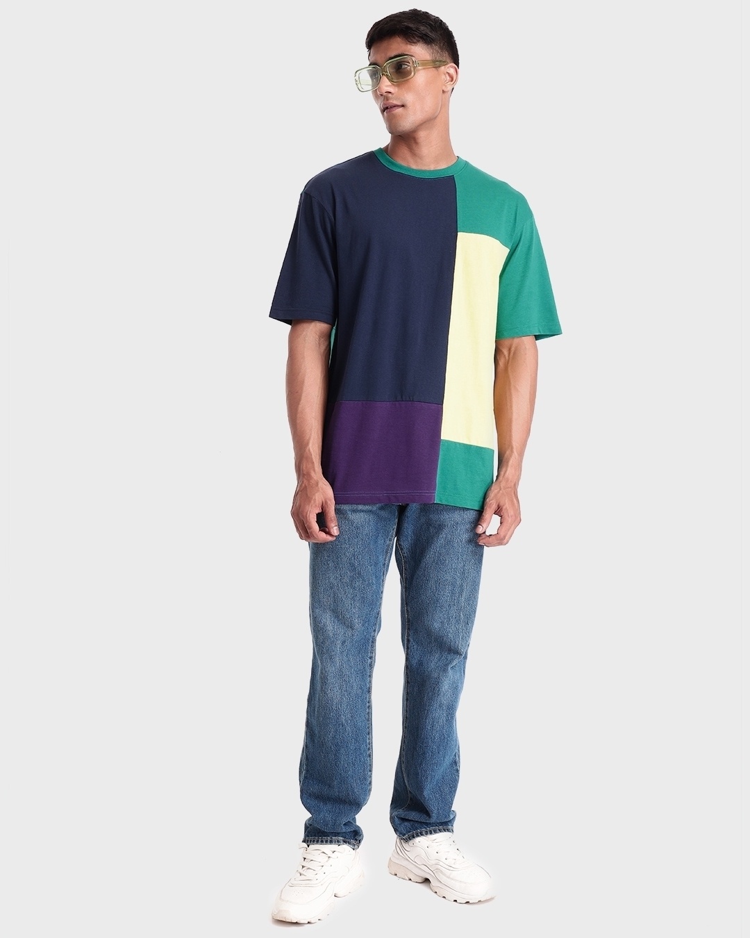 Buy Mens Black Iris And Green Color Block Oversized T Shirt For Men