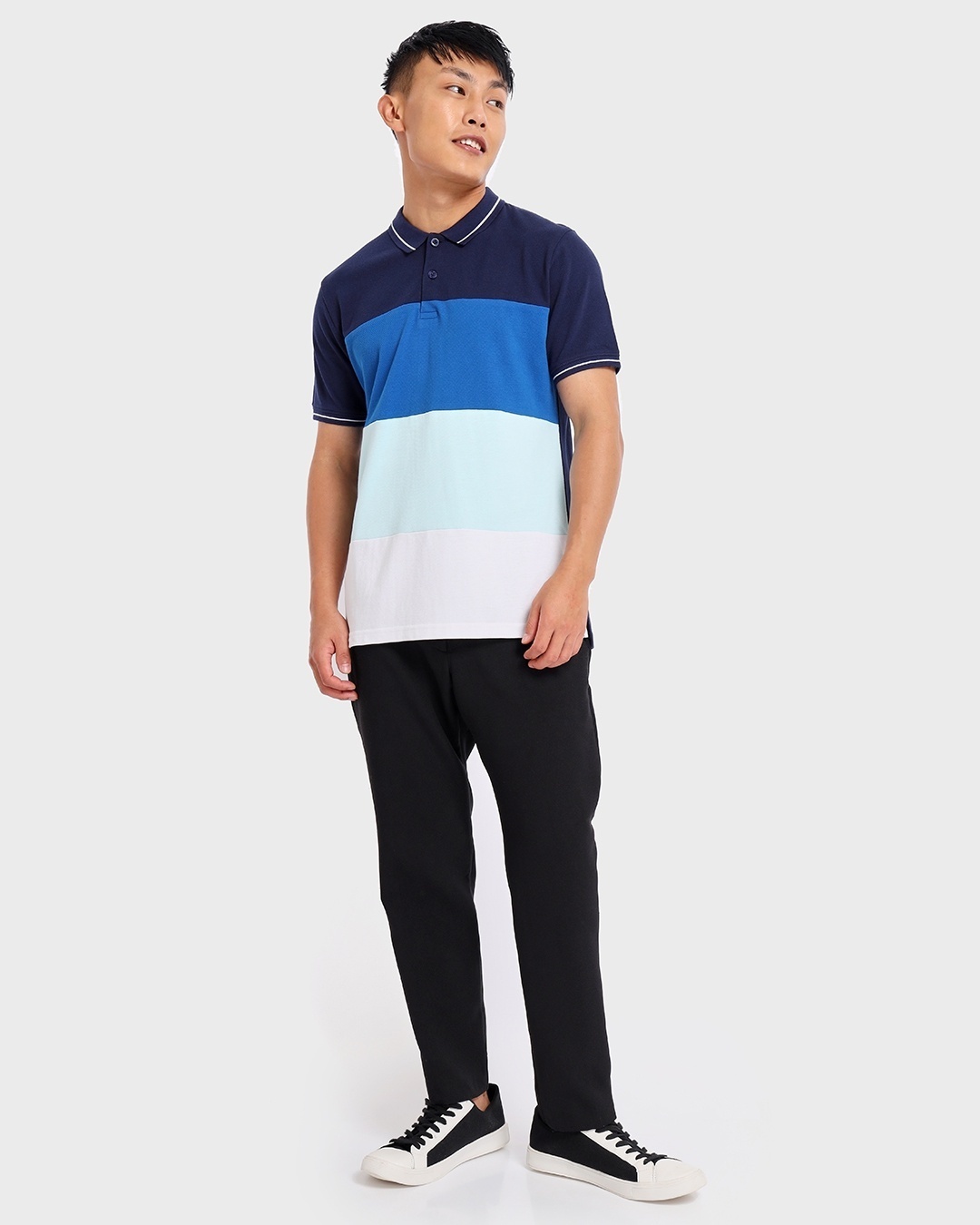 Shop Men's Blue Color Block Polo T-shirt-Full