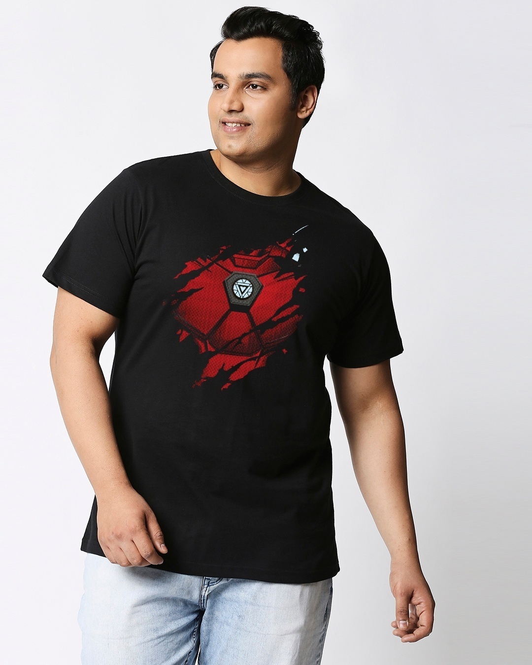 Shop Men's Black Iron Man of War (AVL) Graphic Printed Plus Size T-shirt-Front