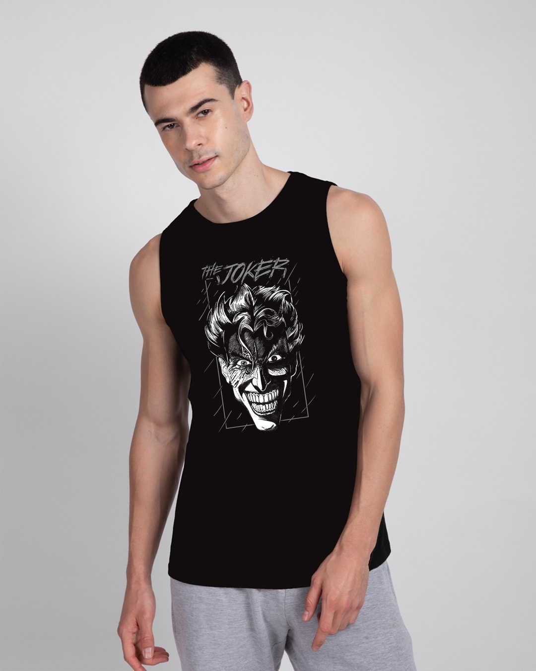 Buy Men's Black Joker Stare Graphic Printed Vest for Men Black Online at Bewakoof