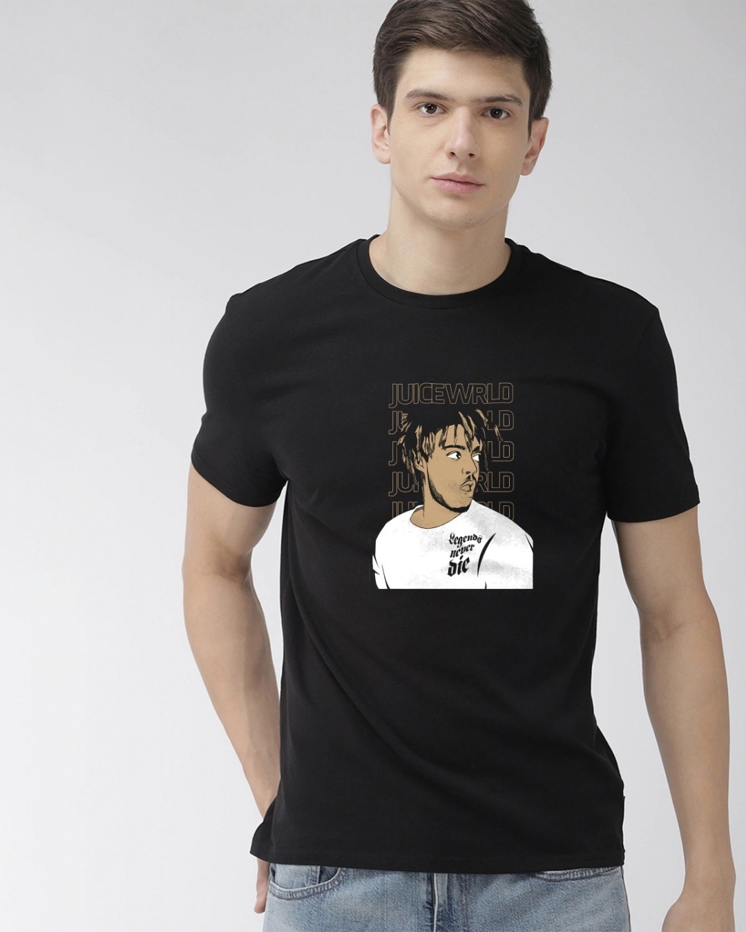 Shop Men's Black Juice Wrld Graphic Printed Cotton T-shirt-Front