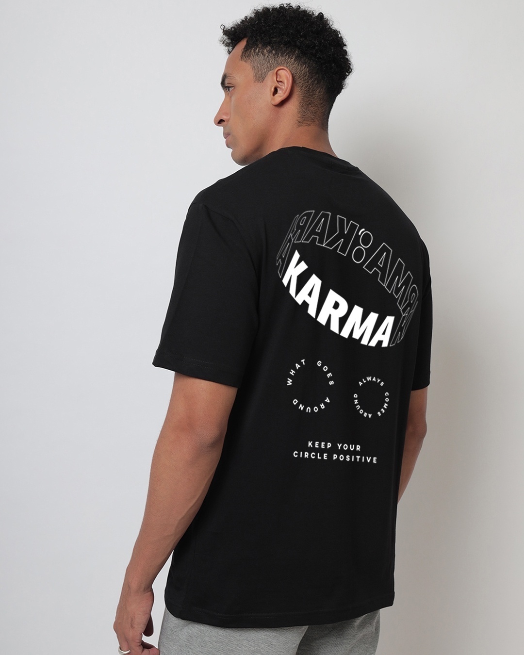 Shop Men's Black Karma Circle Typography Oversized T-shirt-Design