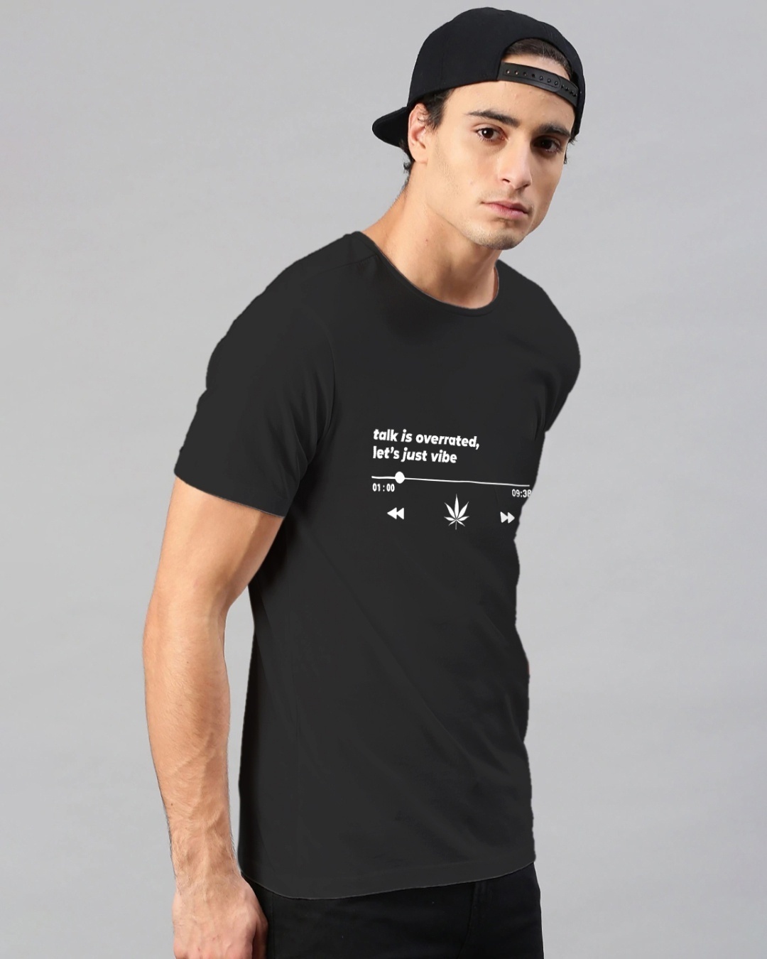 Shop Men's Black Let's Just Vibe Typography Cotton T-shirt-Back