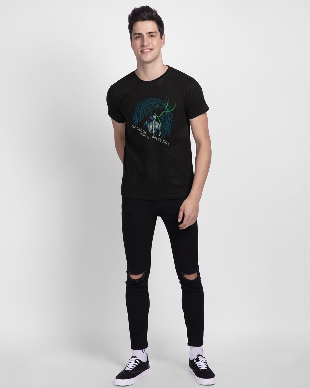 Shop Men's Black Loki Time T-shirt-Full