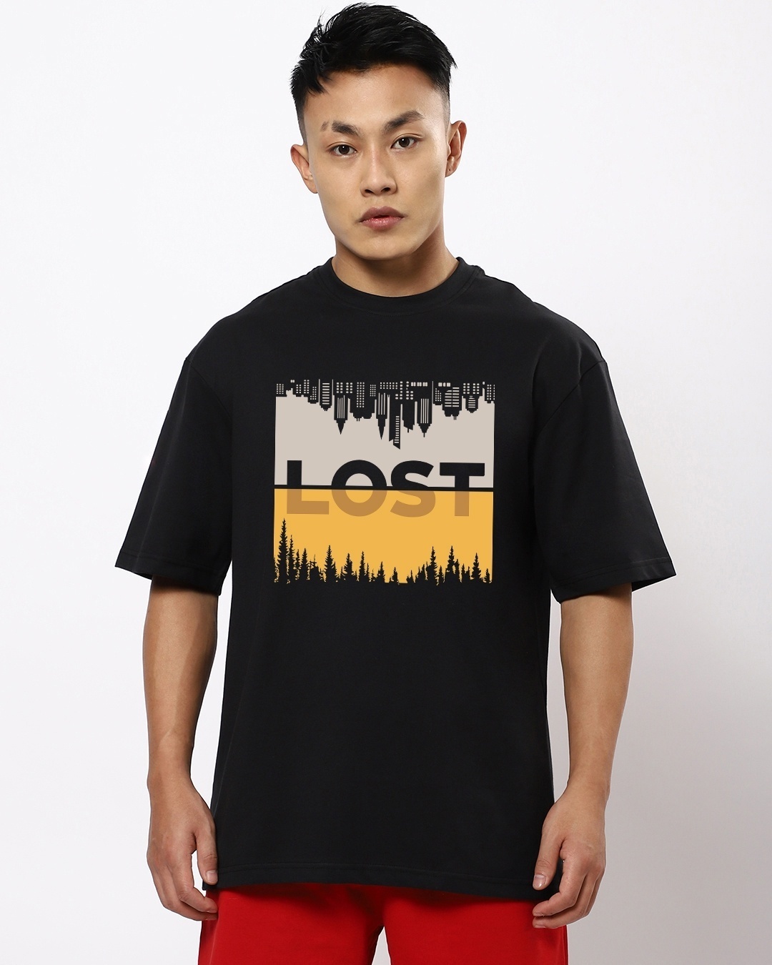 Shop Men's Black Lost In Time Graphic Printed Oversized T-shirt-Front