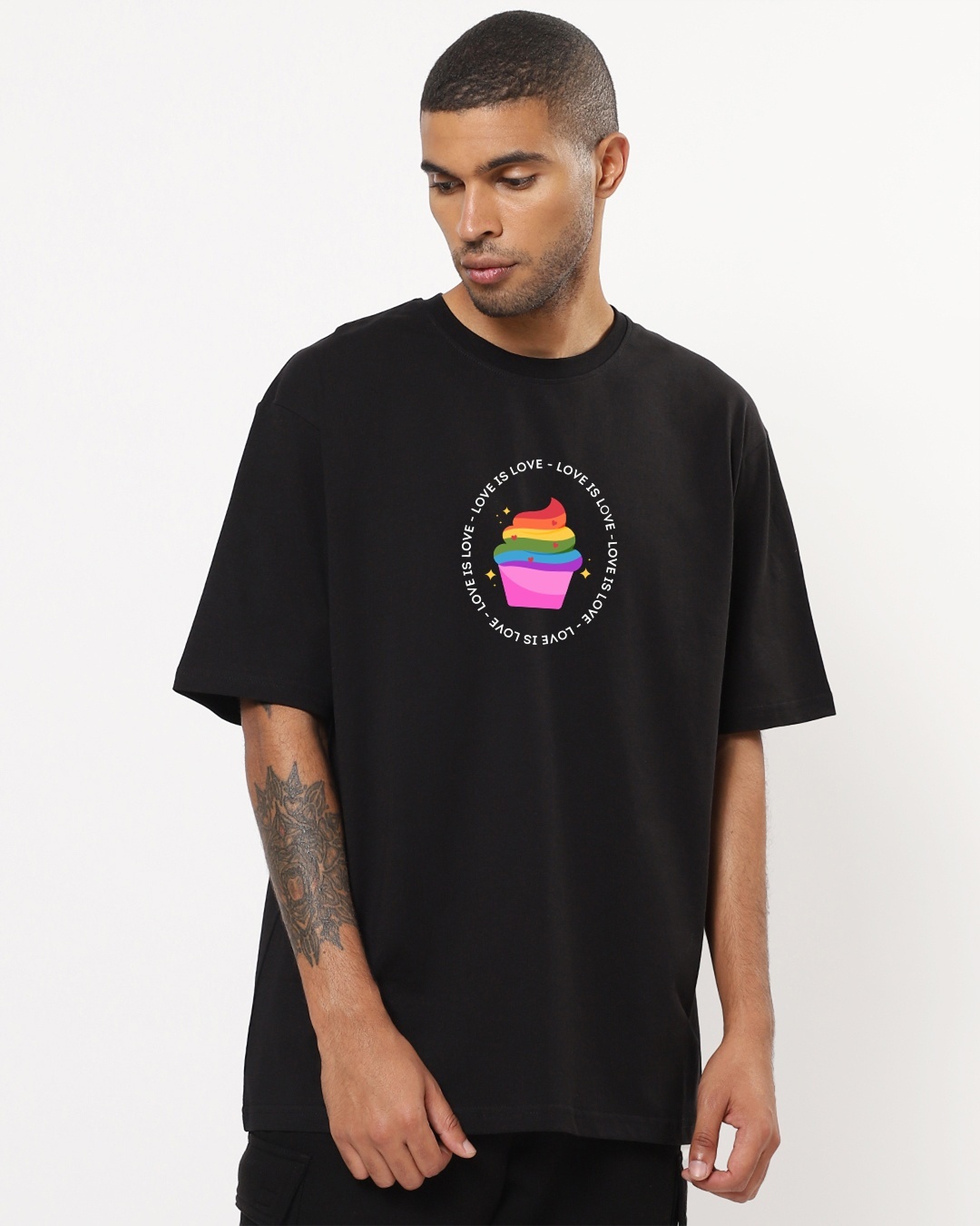 Shop Men's Black Love Is Love Graphic Printed Oversized T-shirt-Front