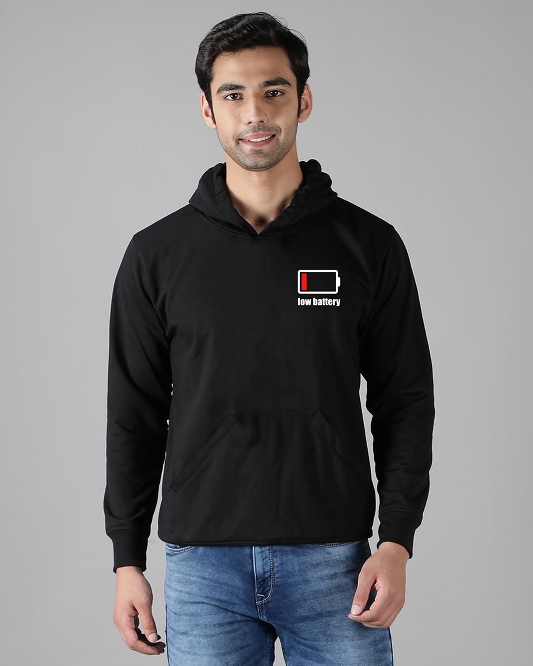 Shop Men's Black Low Battery Hoodie Sweatshirt-Front