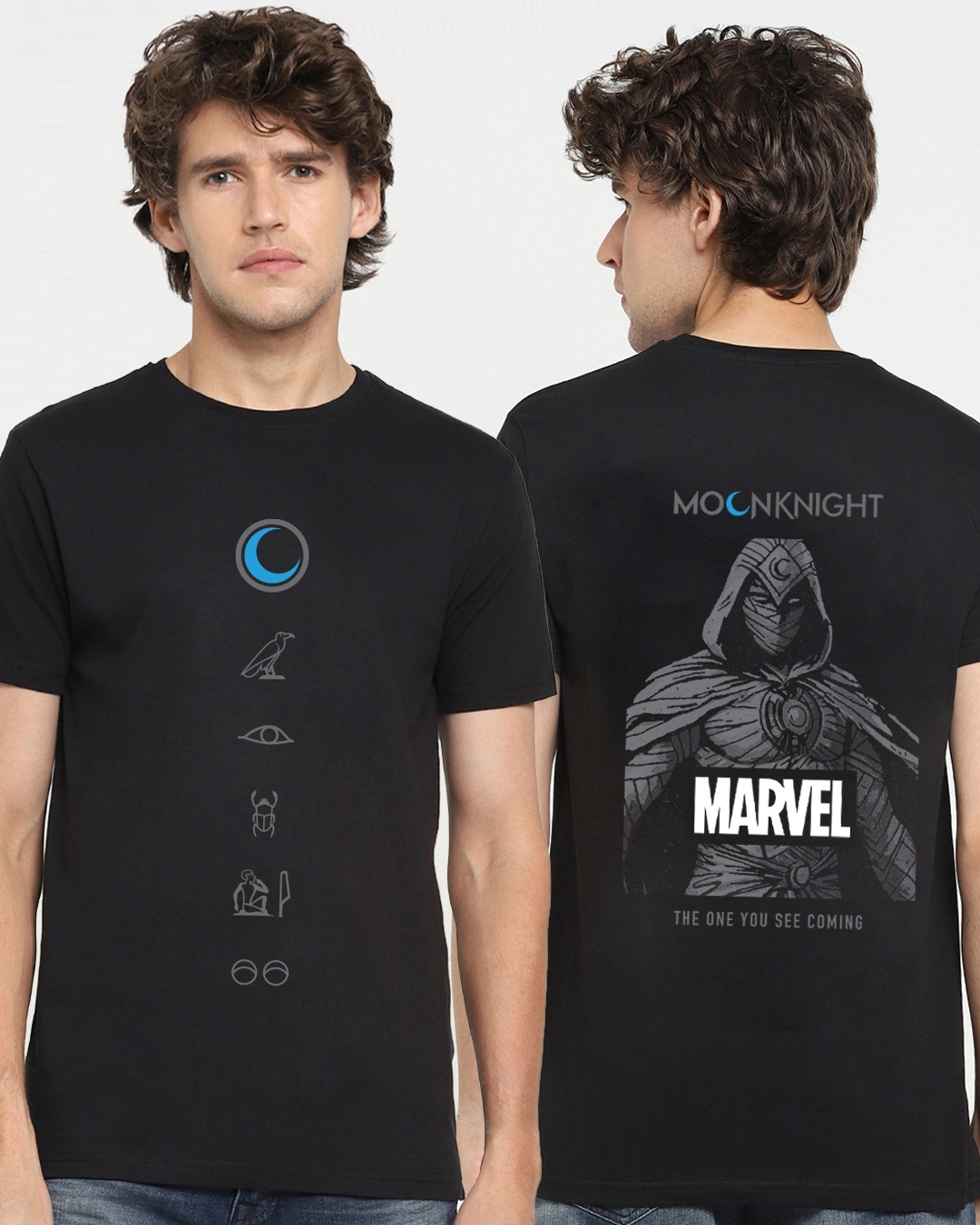 Shop Men's Black Marvel Moon Knight Graphic Printed T-shirt-Front