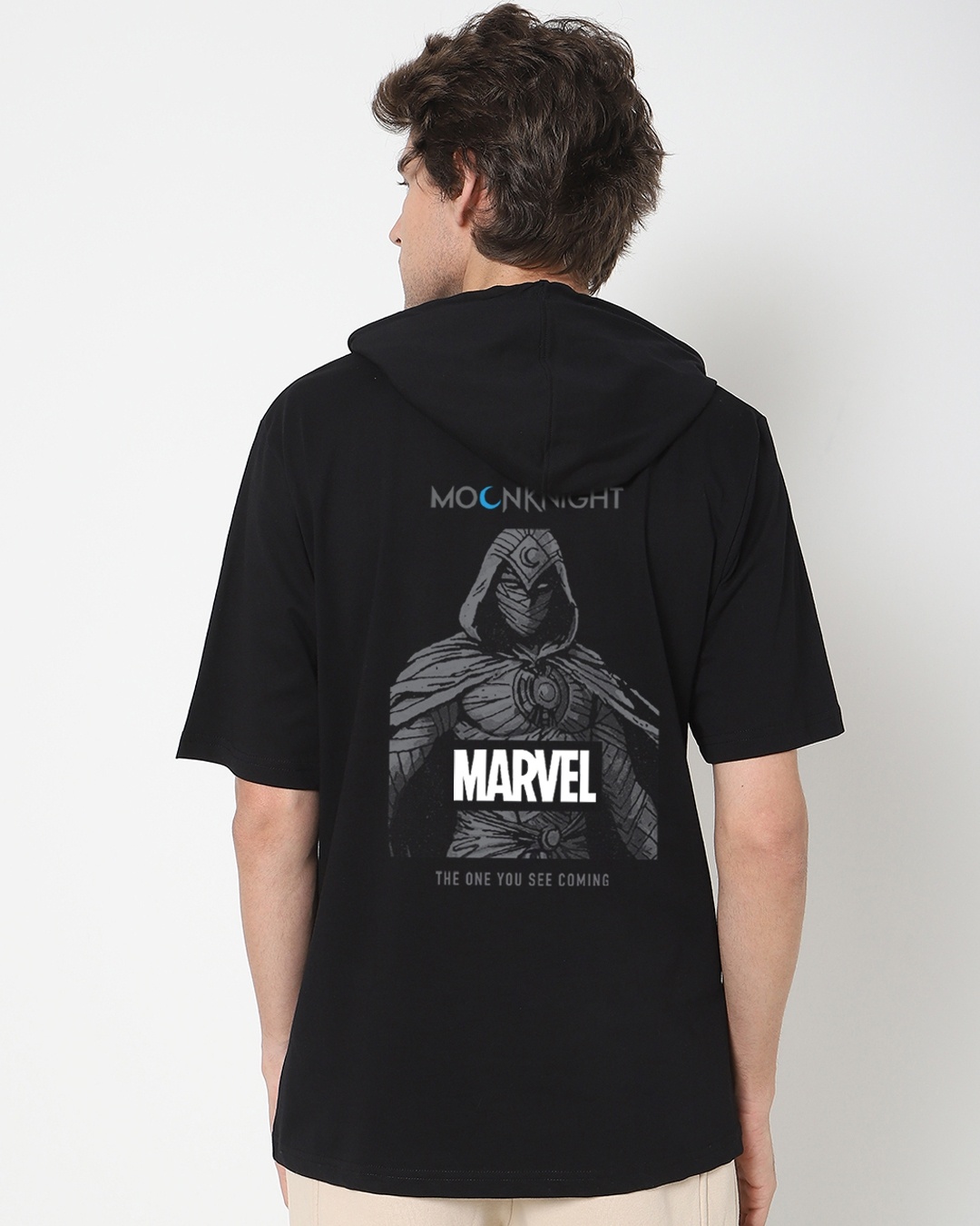 Shop Men's Black Marvel MoonKnight Graphic Printed Oversized Hoodie T-shirt-Design
