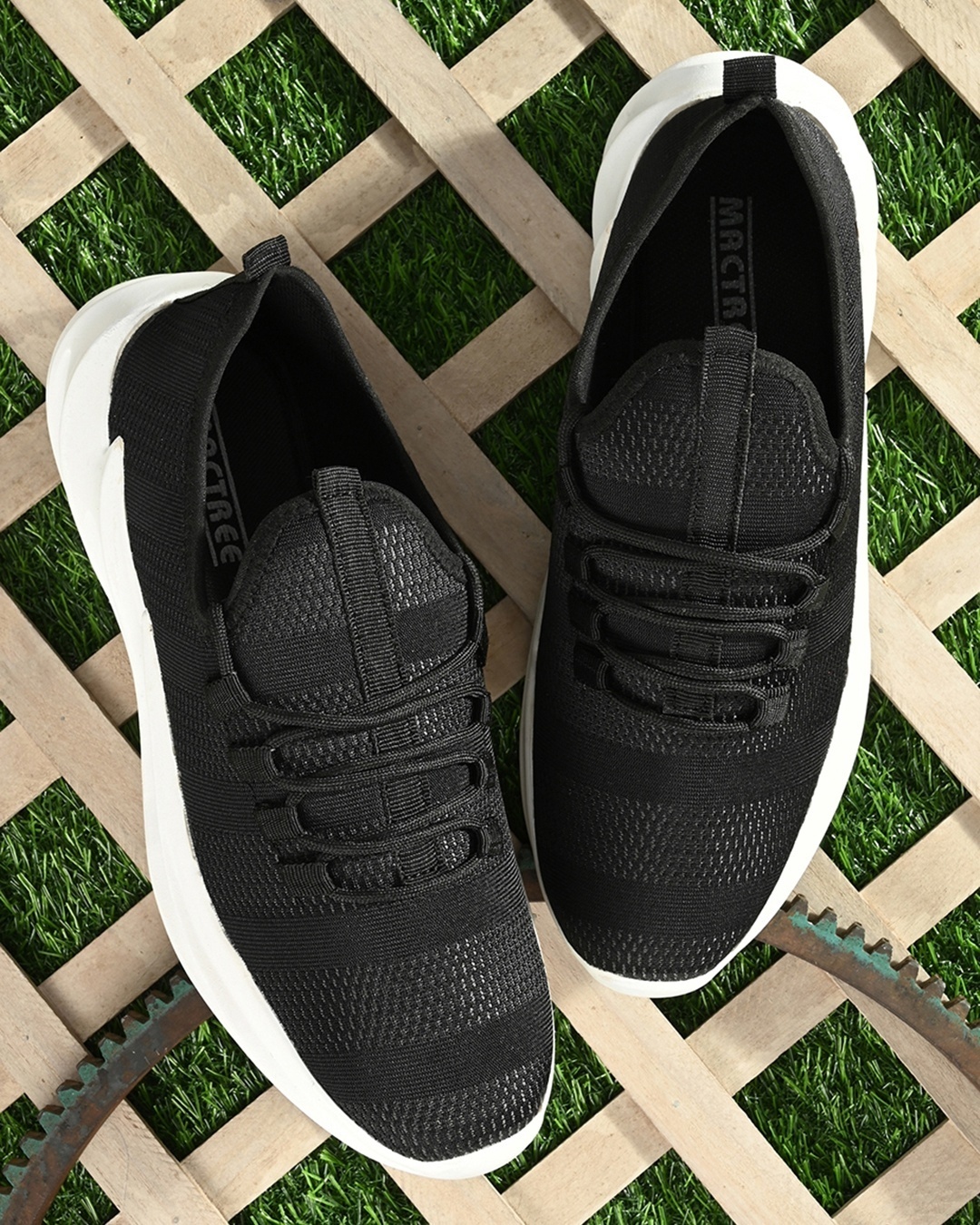 Shop Men's Black Mesh Lace-Ups Sneakers-Front