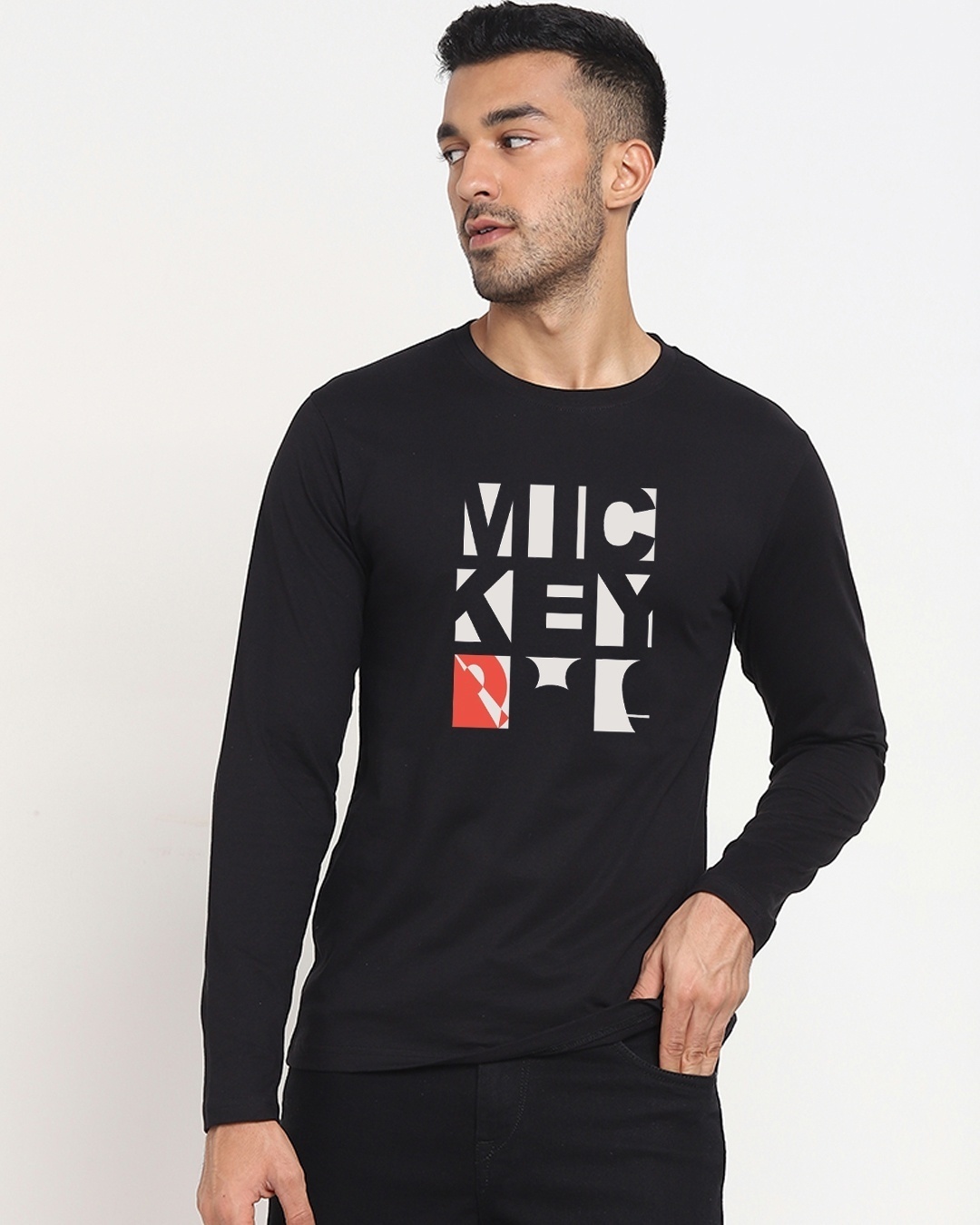 Shop Men's Black Mickey Blocks (DL) Typography T-shirt-Front