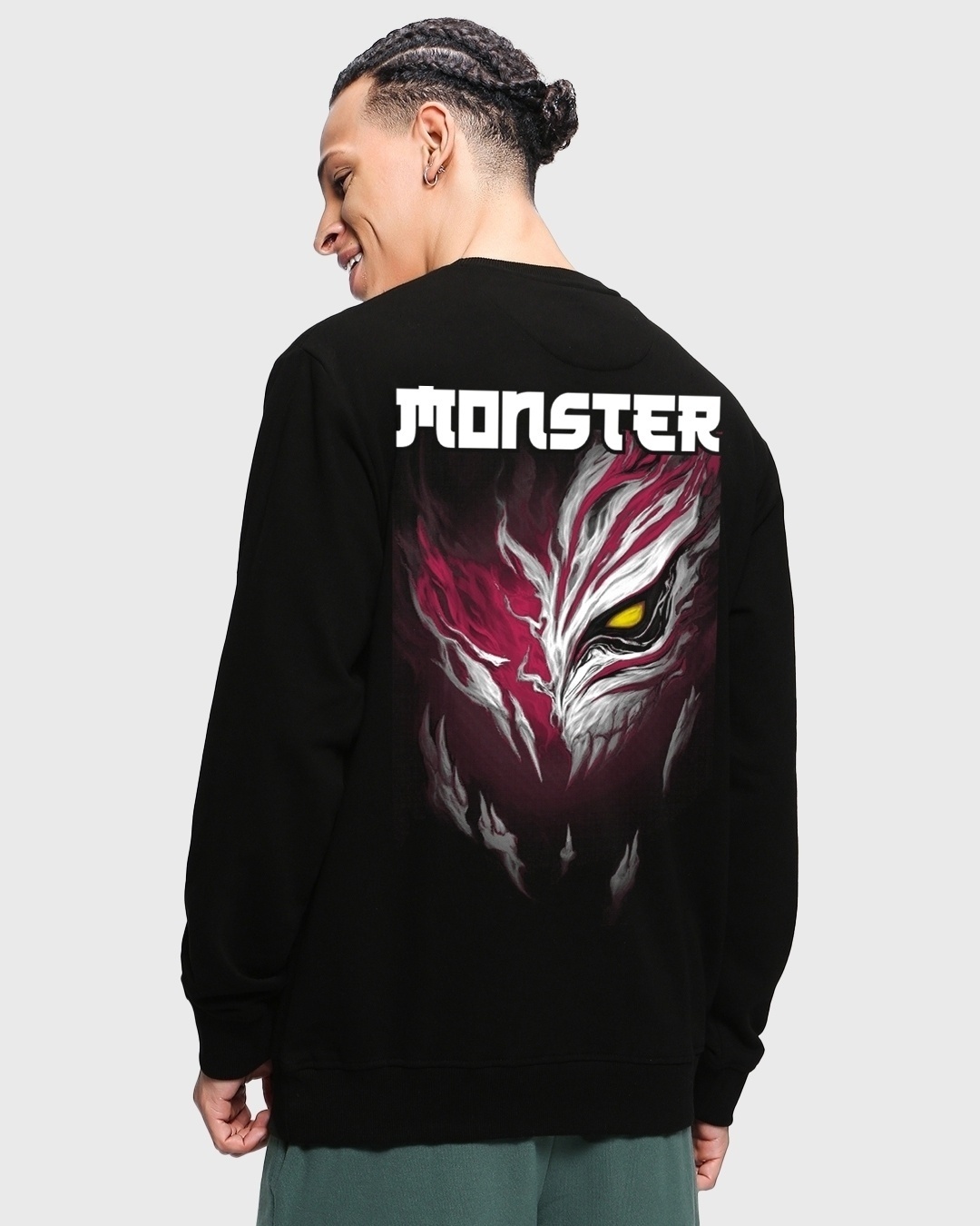 Buy Men s Black Monster Graphic Printed Fleece Sweatshirt Online