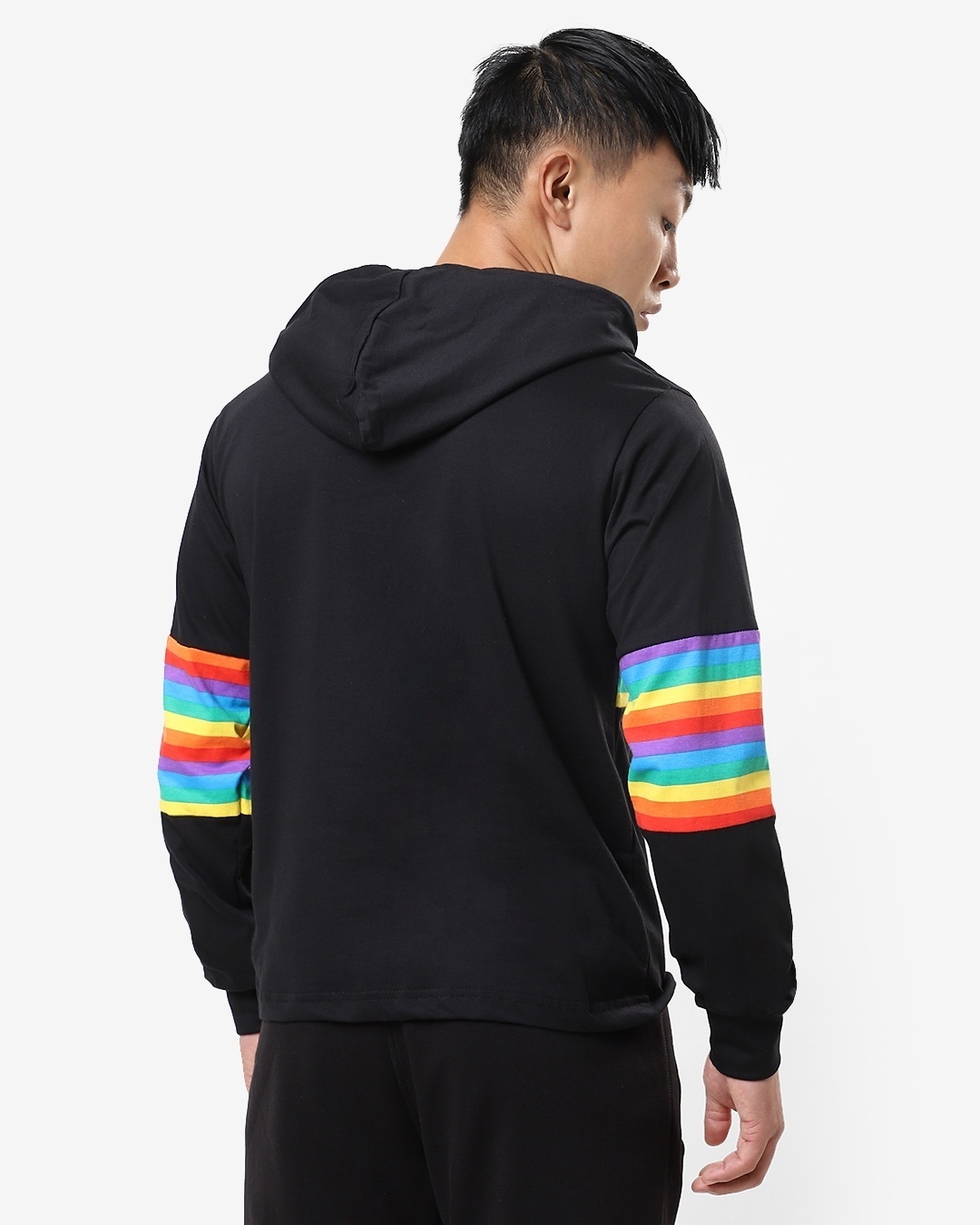 Shop Men's Black Multicolor Stripe Plus Size Hoodie Sweatshirt-Full