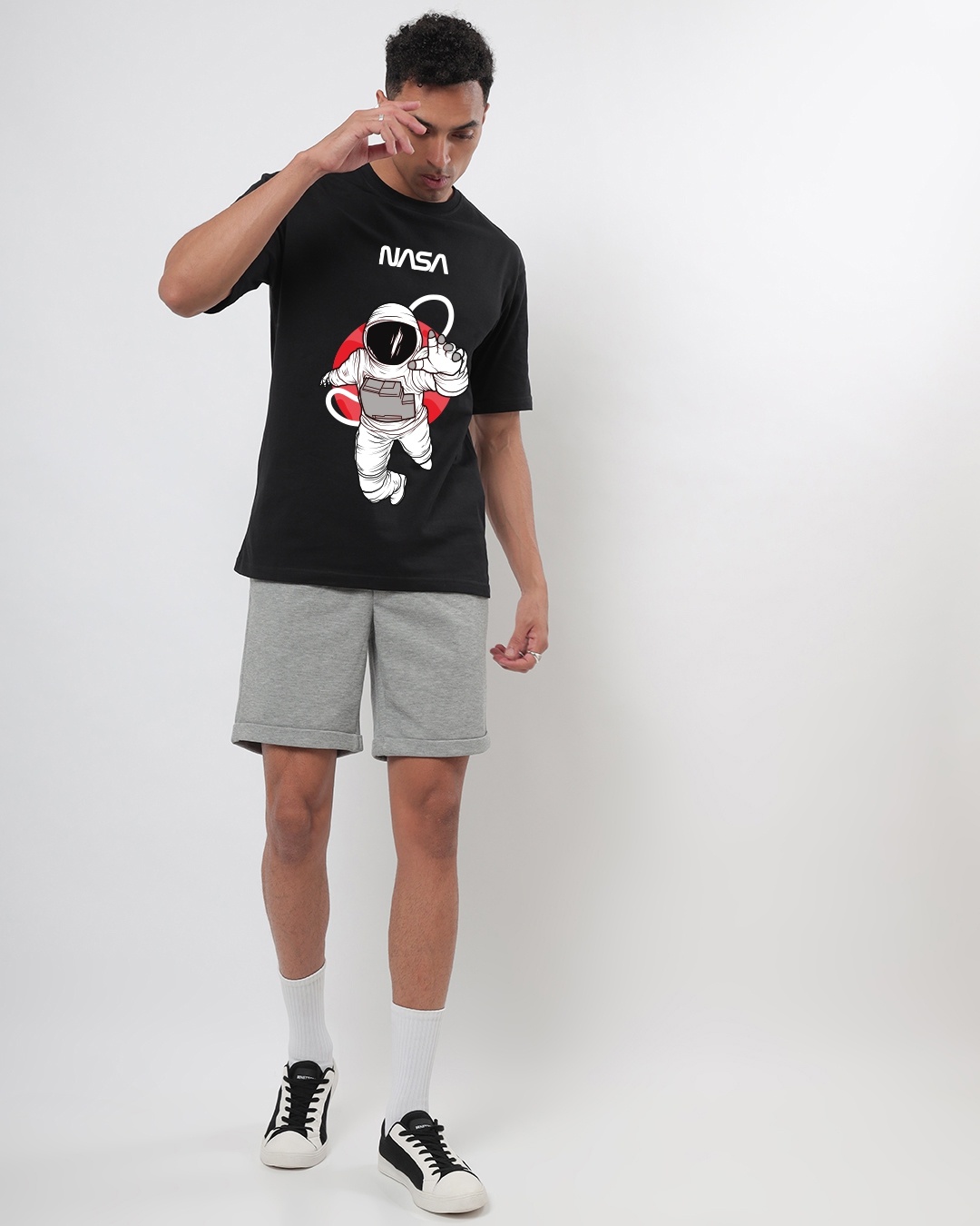 Shop Men's Black NASA Astronaut Graphic Printed Oversized Fit T-shirt-Design