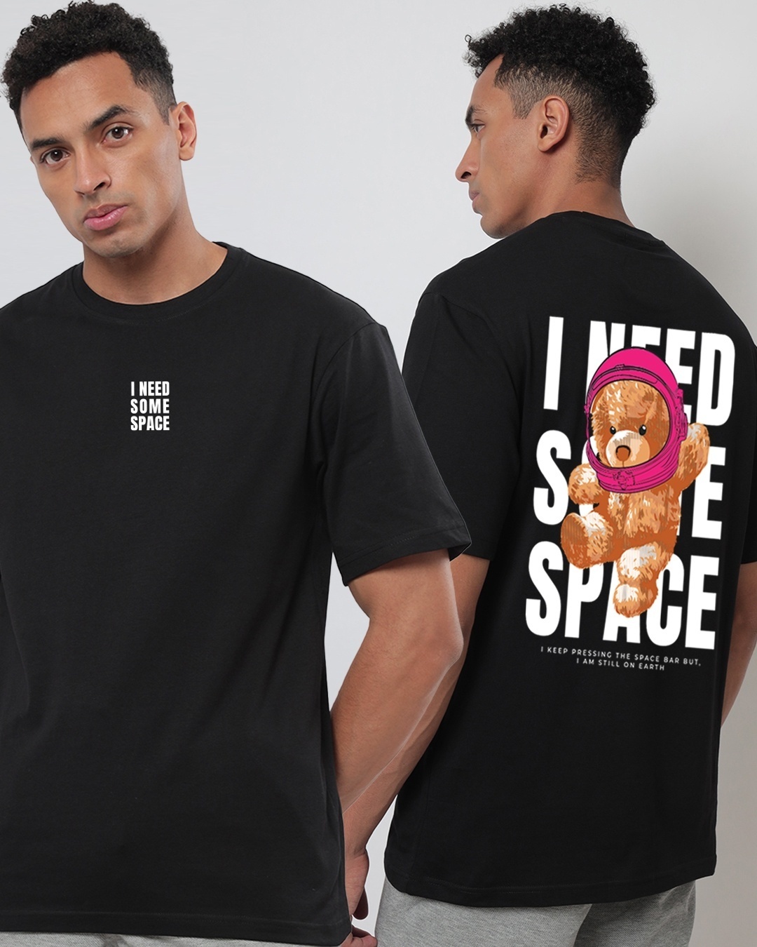 Shop Men's Black Need Space Teddy Typography Oversized T-shirt-Front