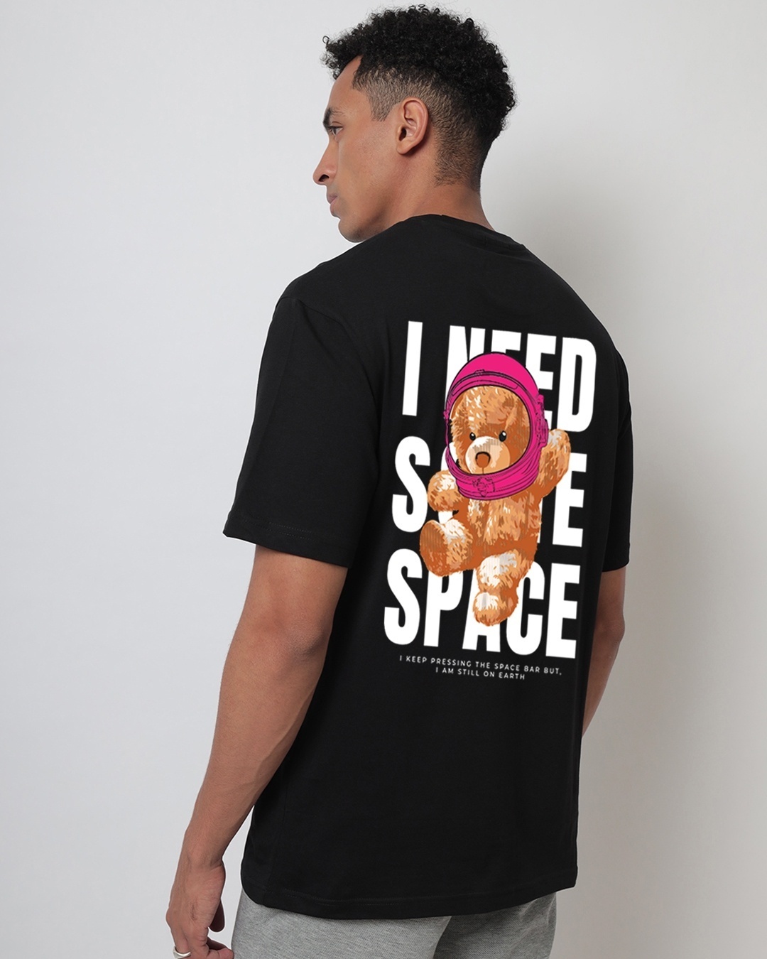 Shop Men's Black Need Space Teddy Typography Oversized T-shirt-Design