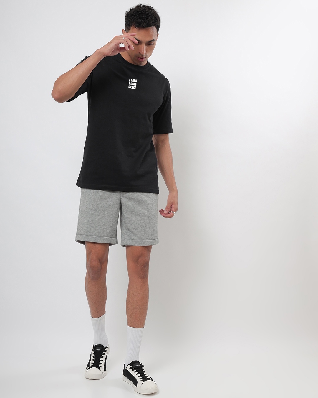Shop Men's Black Need Space Teddy Typography Oversized T-shirt-Full
