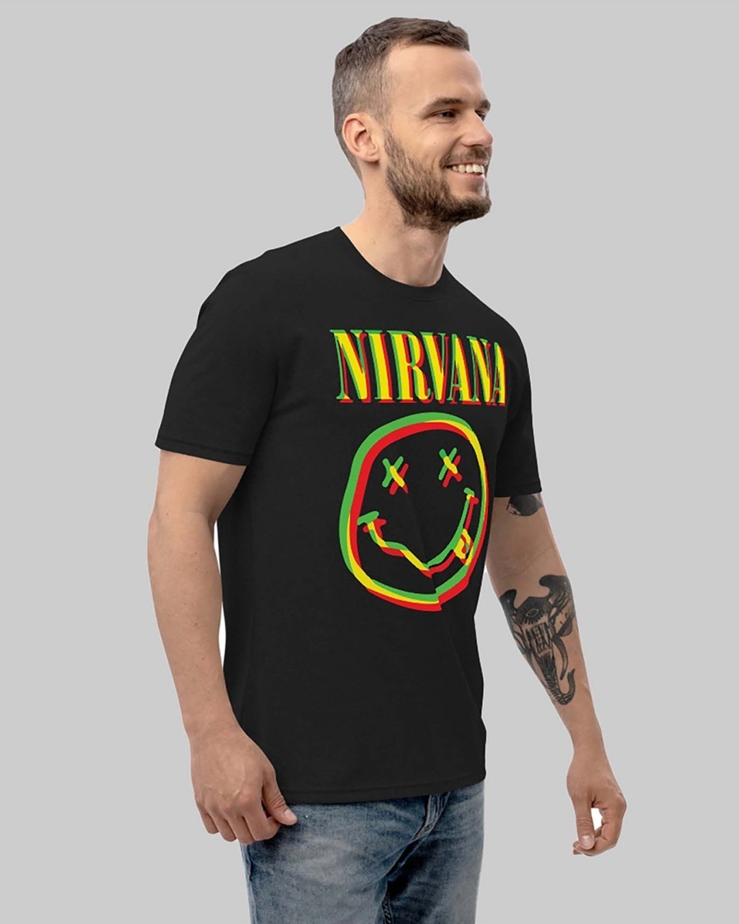 Shop Men's Black Nirvana Typography T-shirt-Back
